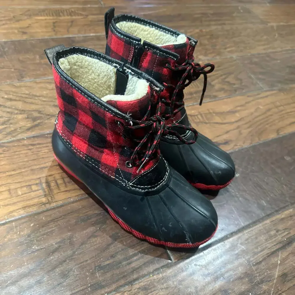 Serra‎ Ladies Winter Duck Boots Red & Black Buffalo Plaid Lace Up